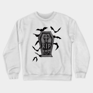 tombstone with cross, skull and bats background Crewneck Sweatshirt